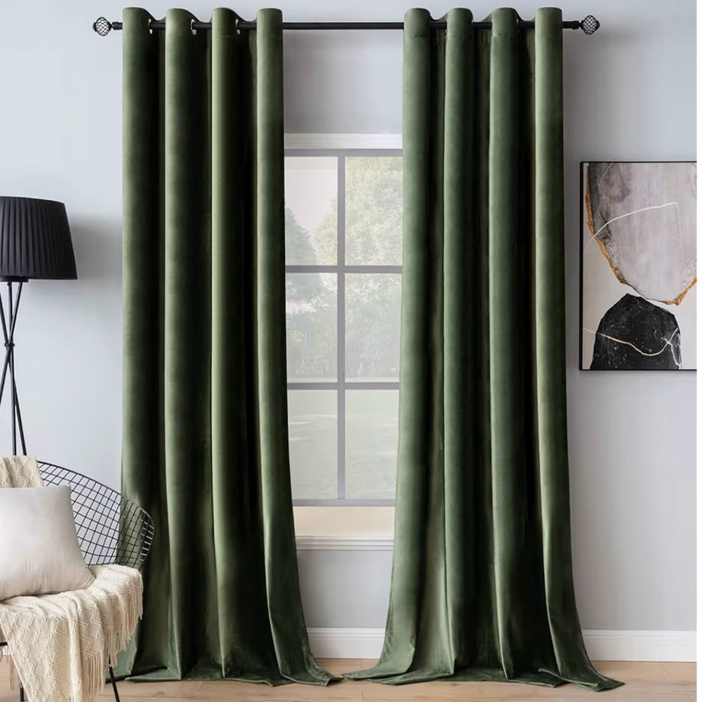 MIULEE Velvet Curtains Olive Green Room Darkening Drapes 52 x 84 Inch Set of 2